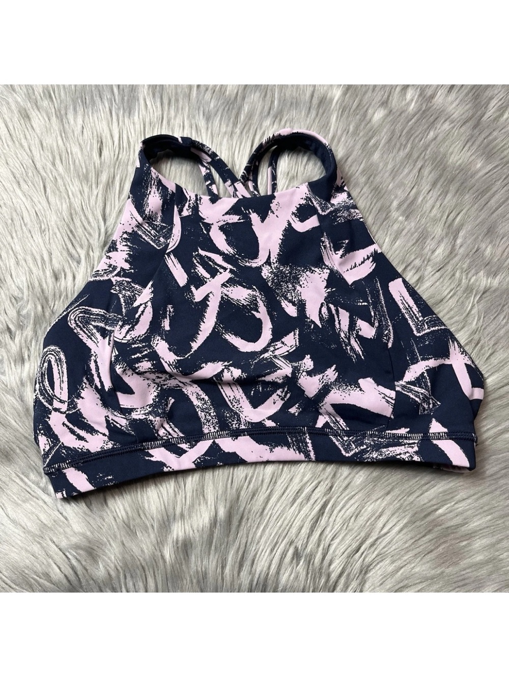 Lululemon Free To Be Serene High Neck Sports Bra Graffiti Pop True Navy Size 8